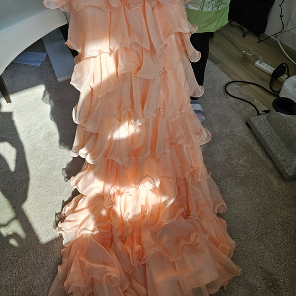 Sherri Hill peach strapless high low evening dress - Picture 6 of 8